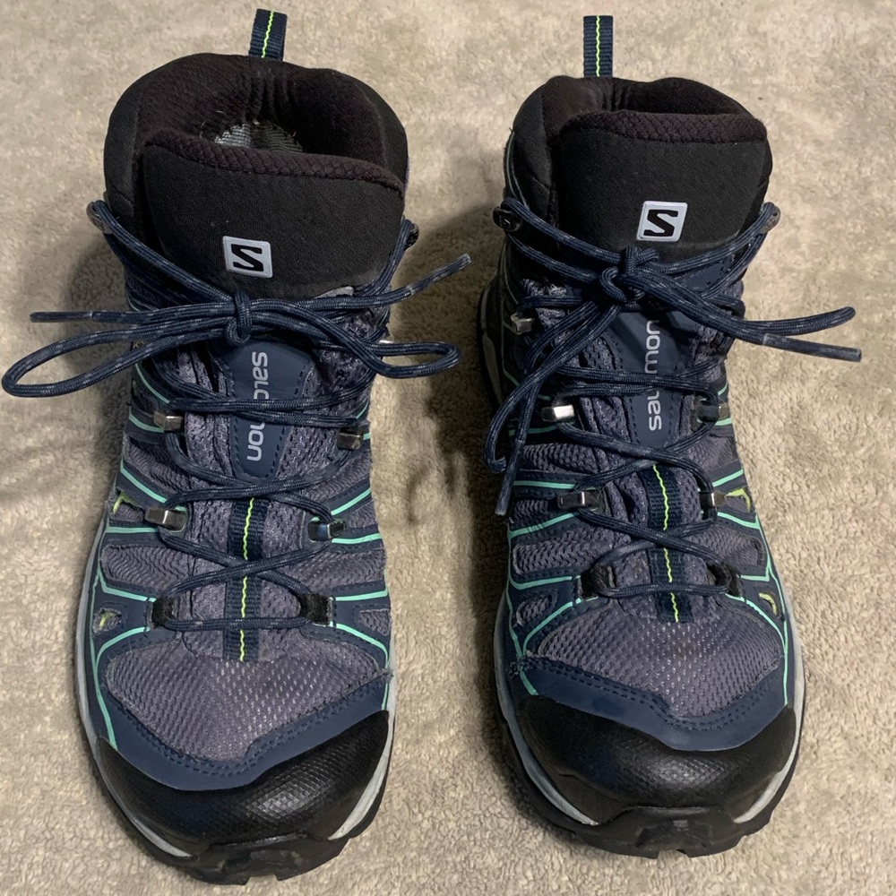 Salomon X Ultra Goretex Hiking Boots Womens Size 8 Blue Green Gray Black